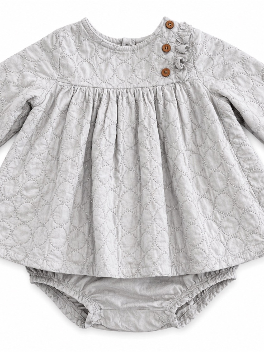 Oliver & Rain Quilted Cotton Dress & Bloomers Set 3M Neutral EUC